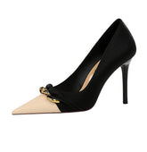 Two Toned Metal Chain Detailed Court Heels EU 33 / Black / 9.5CM